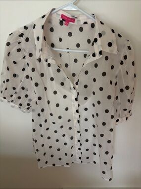 Flying Tomato White Sheer Polka Dot Button-Down Top